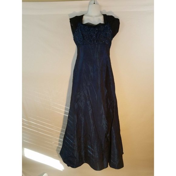 Zum Zum by Niki Livas vintage Formal Dress Size 9 Iridescent blue Modesty Beaded - Picture 5 of 9